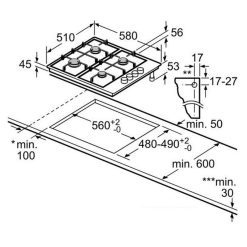 Kích thước bếp gas Bosch PBH6B5B60