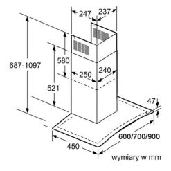 Kích thước máy hút mùi Bosch DWA07E651