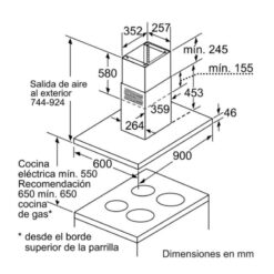 Kích thước Máy hút mùi đảo Bosch DIB091E50